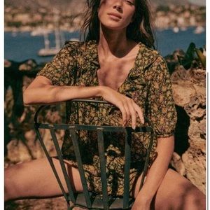 Sezane Irena Blouse NWOT size 40 EU 10 US black yellow blossoms